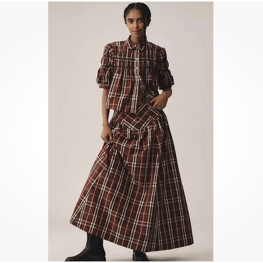 Anthropologie Plaid Maxi Skirt in Red and White